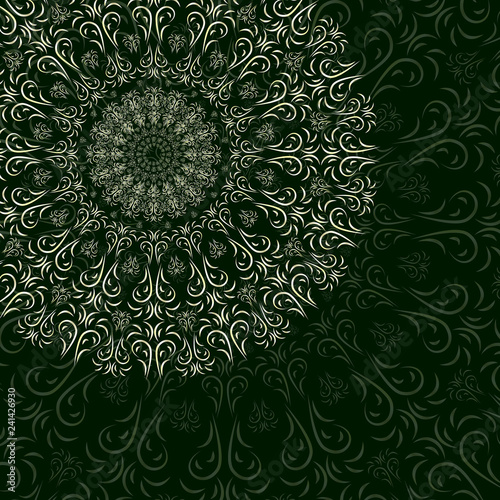 Fotografie, Obraz Oriental floral ornament, mandala on a dark blue background for your design