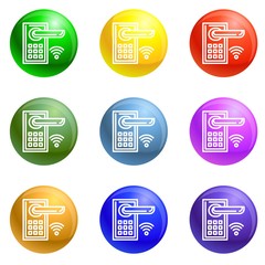 Poster - Smart door lock icons vector 9 color set isolated on white background for any web design 