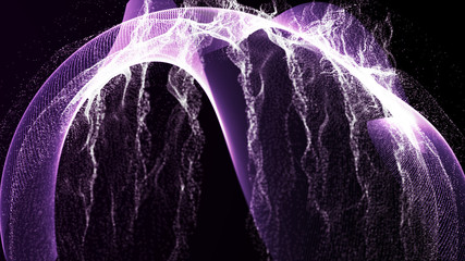 Poster - Imitation an abstract wave on dark background. Network Design with Particle. Big data. Abstract bright shine in black space. 3D rendering .