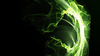 Aufkleber - Imitation an abstract wave on dark background. Network Design with Particle. Big data. Abstract bright shine in black space. 3D rendering .