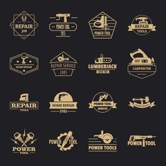 Poster - Electric tools logo icons set. Simple illustration of 16 electric tools logo vector icons for web