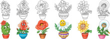 Flowers Set. House Plants In Pots