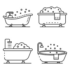 Sticker - Bathtub icon set. Outline set of bathtub vector icons for web design isolated on white background