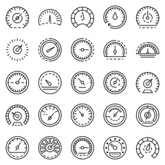 Poster - Speedometer icon set. Outline set of speedometer vector icons for web design isolated on white background