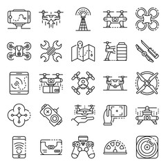 Poster - Drone icon set. Outline set of drone vector icons for web design isolated on white background