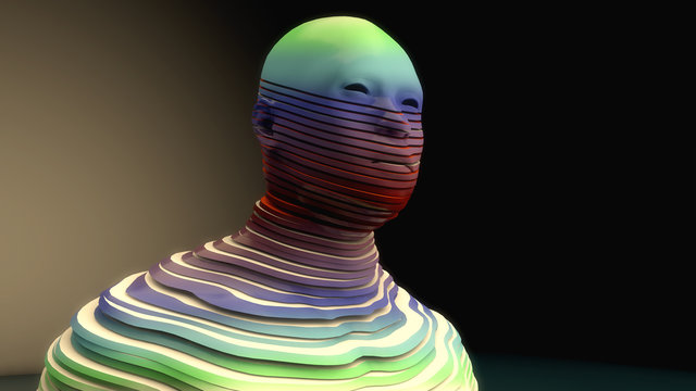 3D render. Human figure cut into slices