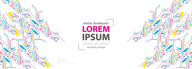 Abstract technological background with various elements. CMYK concept. Vector