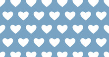White Heart Pattern On Blue Background.