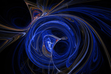 Poster - Abstract freezelight render of fractal shape. Blue smoke design. Color  curves on a black background.