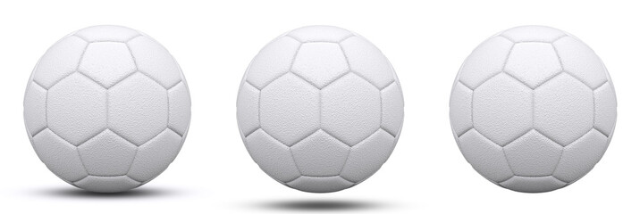 Wall Mural - white soccer ball in three versions, with and without shadow. Isolated on white. 3d render.