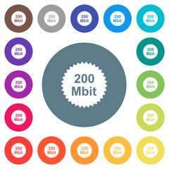 Poster - 200 mbit guarantee sticker flat white icons on round color backgrounds