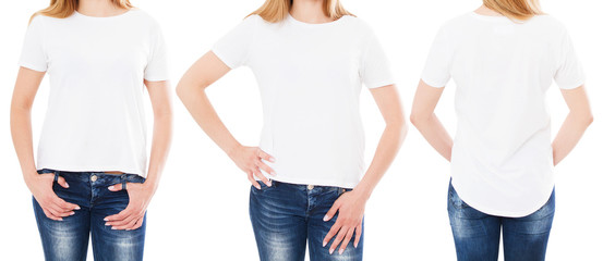 Canvas Print - woman t-shirt front and back views isolated on white background - cropped image