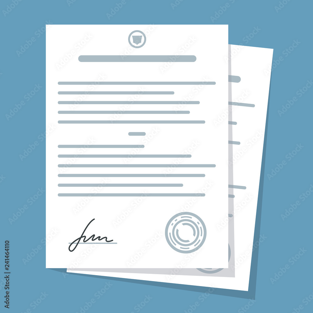 Contract, document with signature. Vector - obrazy, fototapety, plakaty 