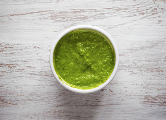 The green sauce in a bowl.