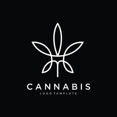 Fototapete - cannabis hemp marijuana leaf geometric outline line art Logo design inspiration