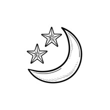 Crescent Or New Moon With Stars Hand Drawn Outline Doodle Icon