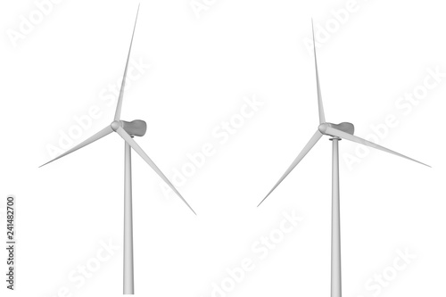 Fotografie, Obraz Two windmills with different rotation angles isolated on white background - wind