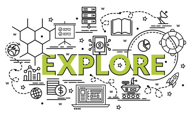 flat colorful design concept for explore. infographic idea of making creative products. template for