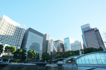 Tokyo,Japan-January 2, 2019: Buildings in Marunouchi area in Tokyo in the winter morning
