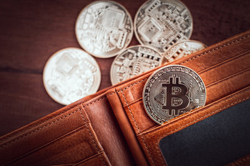 Poster - Cryptocurrency Bitcoin. Digital money for banking and international network payment. Wallet with blockchain concept.