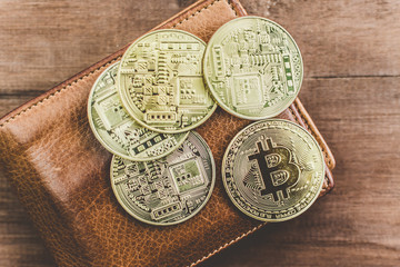 Poster - Cryptocurrency Bitcoin. Digital money for banking and international network payment. Wallet with blockchain concept.