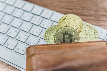 Poster - Cryptocurrency Bitcoin. Digital money for banking and international network payment. Wallet with blockchain concept.