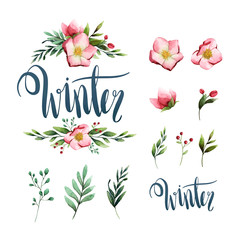 Poster - Winter watercolor calligraphy typography vector