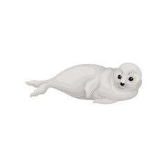 Wall Mural - Gray seal pup lying on its side. Animal of Arctic or Atlantic ocean. Cute marine mammal. Flat vector icon