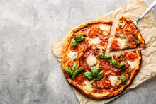 Delicious Pizza On Grey Background
