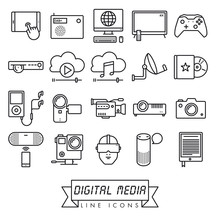 Digital Media Equipment Line Icons Vector Set
