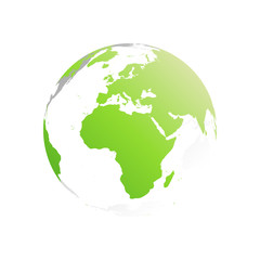 Sticker - 3D planet Earth globe. Transparent sphere with green land silhouettes. Focused on Africa and Europe.