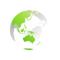 3d planet earth globe. transparent sphere with green land silhouettes. focused on australia and ocea