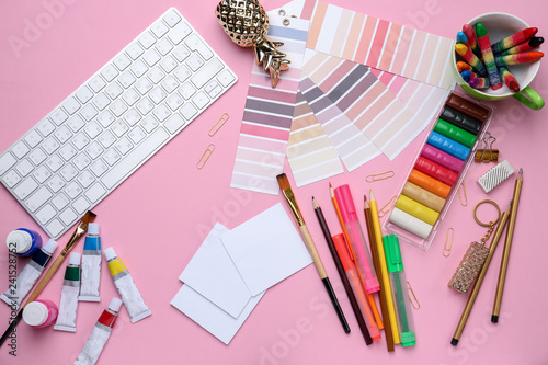 Modern workplace of designer, top view Poster Mural XXL