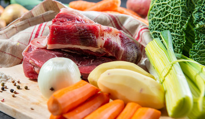 Wall Mural - meat and vegetables for preparation of french pot au feu