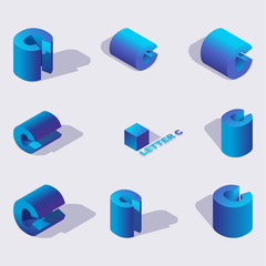 Poster - 3d isometric vector of a vapital english letter C or russian ES. Character font for any typography design, headlines, posters, lettering and creative writing