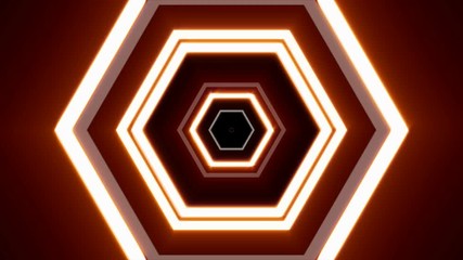 Abstract geometric hexagon light tunnel animation. 4K backdrop seamless loop footage.