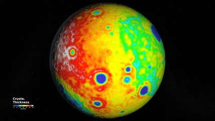 Wall Mural - seamless animation of rotating moon globe showing crustal thickness. elements of this image furnishe