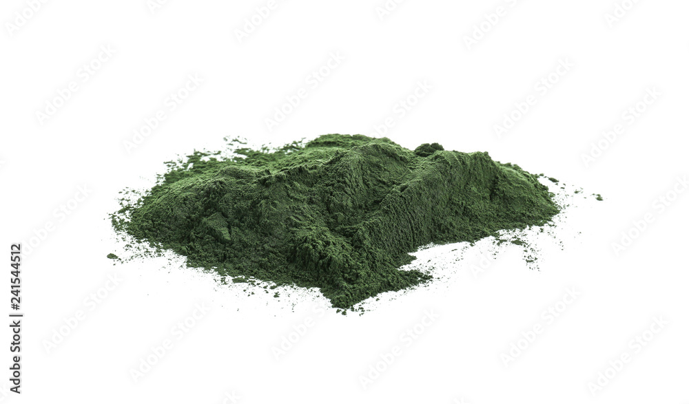 Spirulina powder on white background
