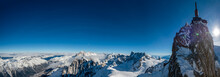 Beautiful Panoramic Scenery View Of Europe Alps Landscape From The Aiguille Du Midi Chamonix France