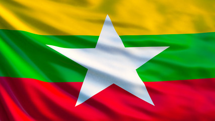 Wall Mural - Myanmar flag. Waving flag of Myanmar 3d illustration