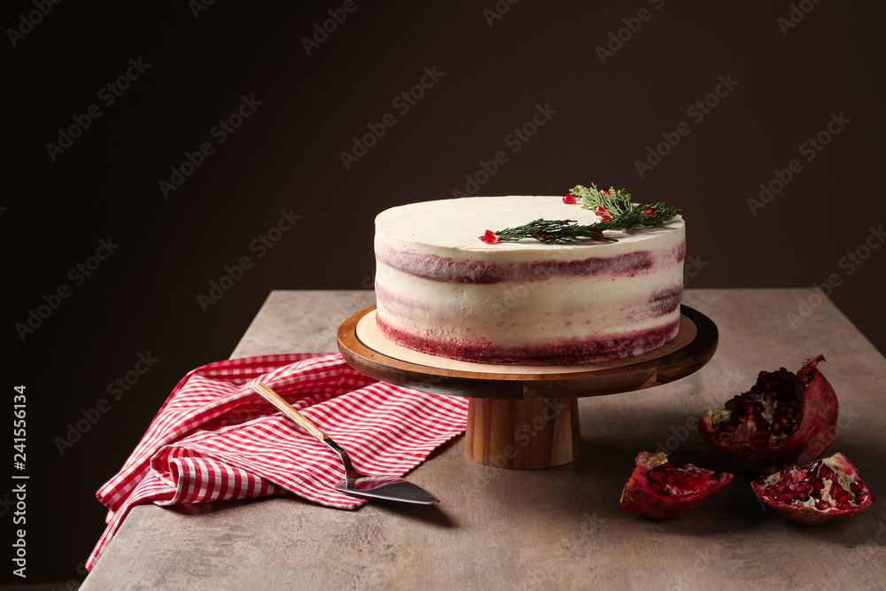 Sweet Christmas cake on table