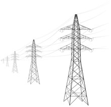 Overhead Power Line. A Number Of Electro-eaves Departing Into The Distance. Transmission And Supply Of Electricity. Procurement For An Article On The Cost Of Electricity Or Construction Of Lines.