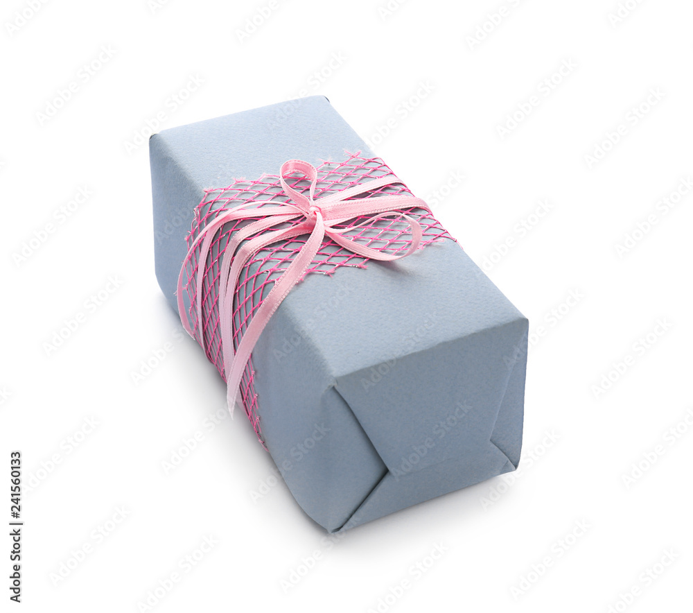 Festive gift box on white background