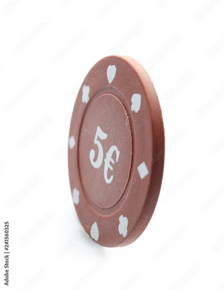 Chip for gambling games in casino on white background