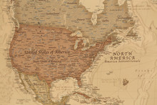 Ancient Geographic Map Of North America With Names Of The Countries
