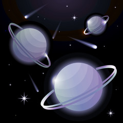 Wall Mural - fantastic space background with planets with ring, stars and comets. astronomy and space, celestial 