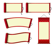 Japanese Scroll Paper / Hanging Scroll Illustration Set (red) 