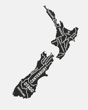 Map Of The New Zealand With Territories Isolated On A White Background. New Zealand Background. New Zealand Poster Map. Vector Illustration