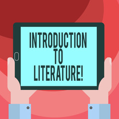 Aufkleber - Text sign showing Introduction To Literature. Conceptual photo Collegepreparatory composition course Hu analysis Hand Holding Blank Screen Tablet Smartphone Display Unit photo
