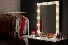 Stylish Room With Dressing Table, Mirror And Wardrobe Rack